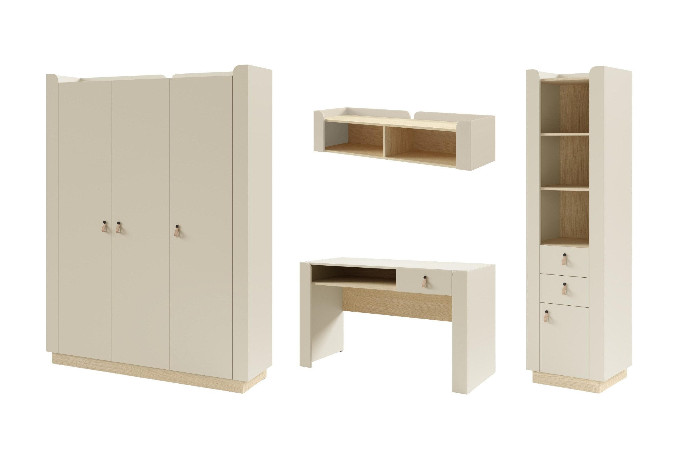 JUGENDZIMMER-SET SOVI C 4-teilig in Macadamia / Eiche Mavelie - Eichefarben/Beige, Holzwerkstoff (325/201/52cm) - Deine Möbel 24