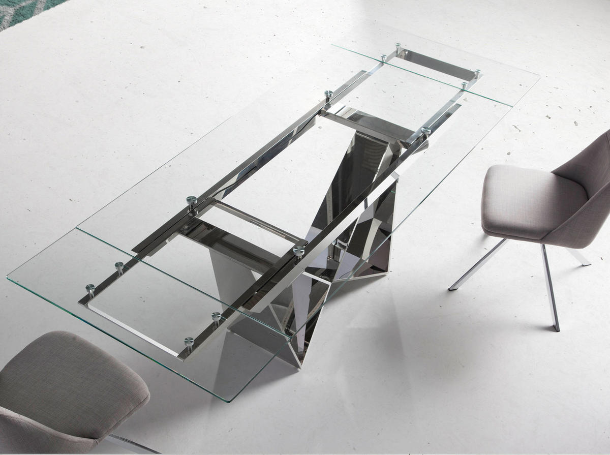 ESSTISCH Rechteckig Glas Stahl 160/90/75 cm - Edelstahlfarben/Transparent, Metall (90/160/75cm) - ANGEL CERDA