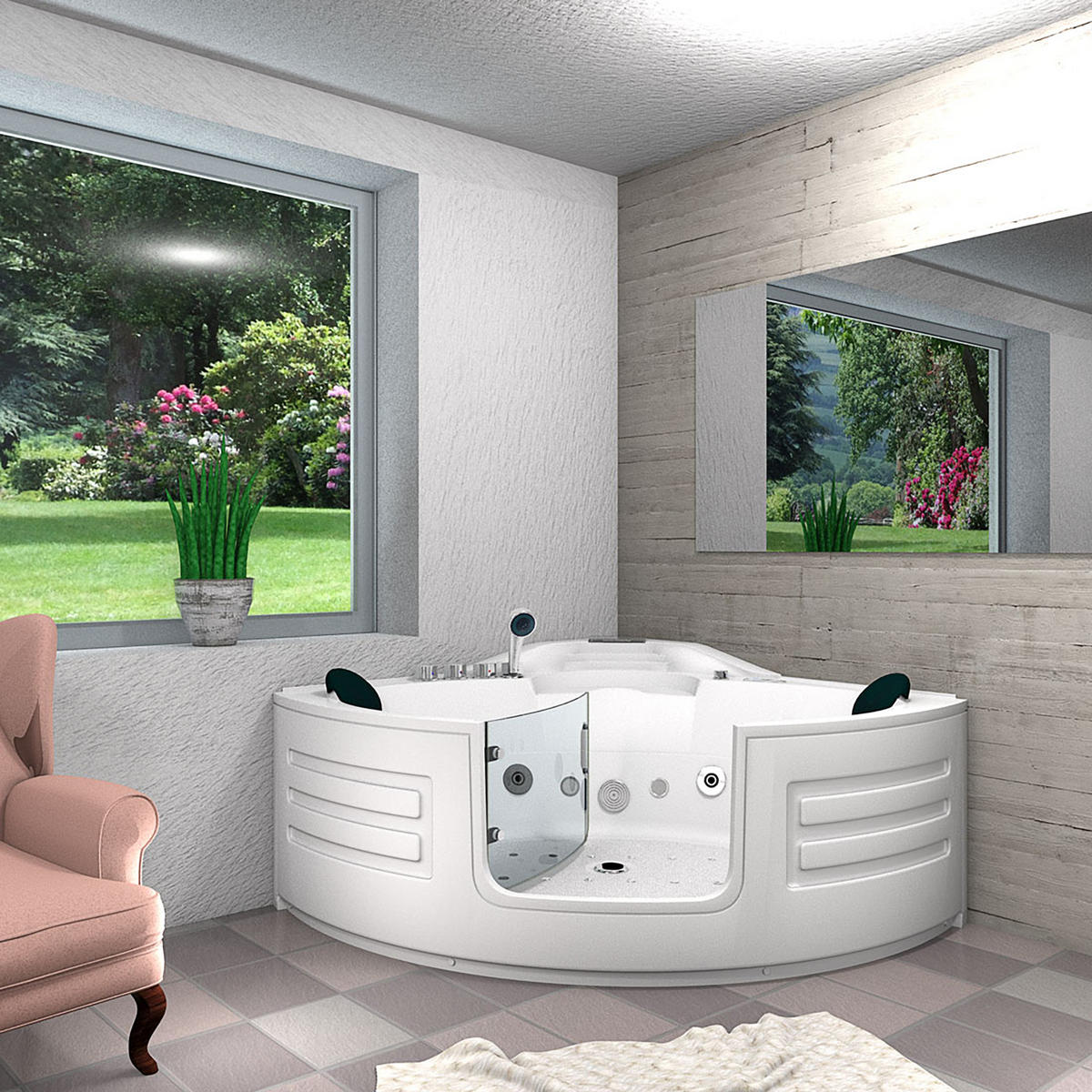 WHIRLPOOL Badewanne Wanne W70-SC 150x150cm mit Tür - Weiß, Glas/Kunststoff (150/70/150cm) - AcquaVapore by Sandra Jentho