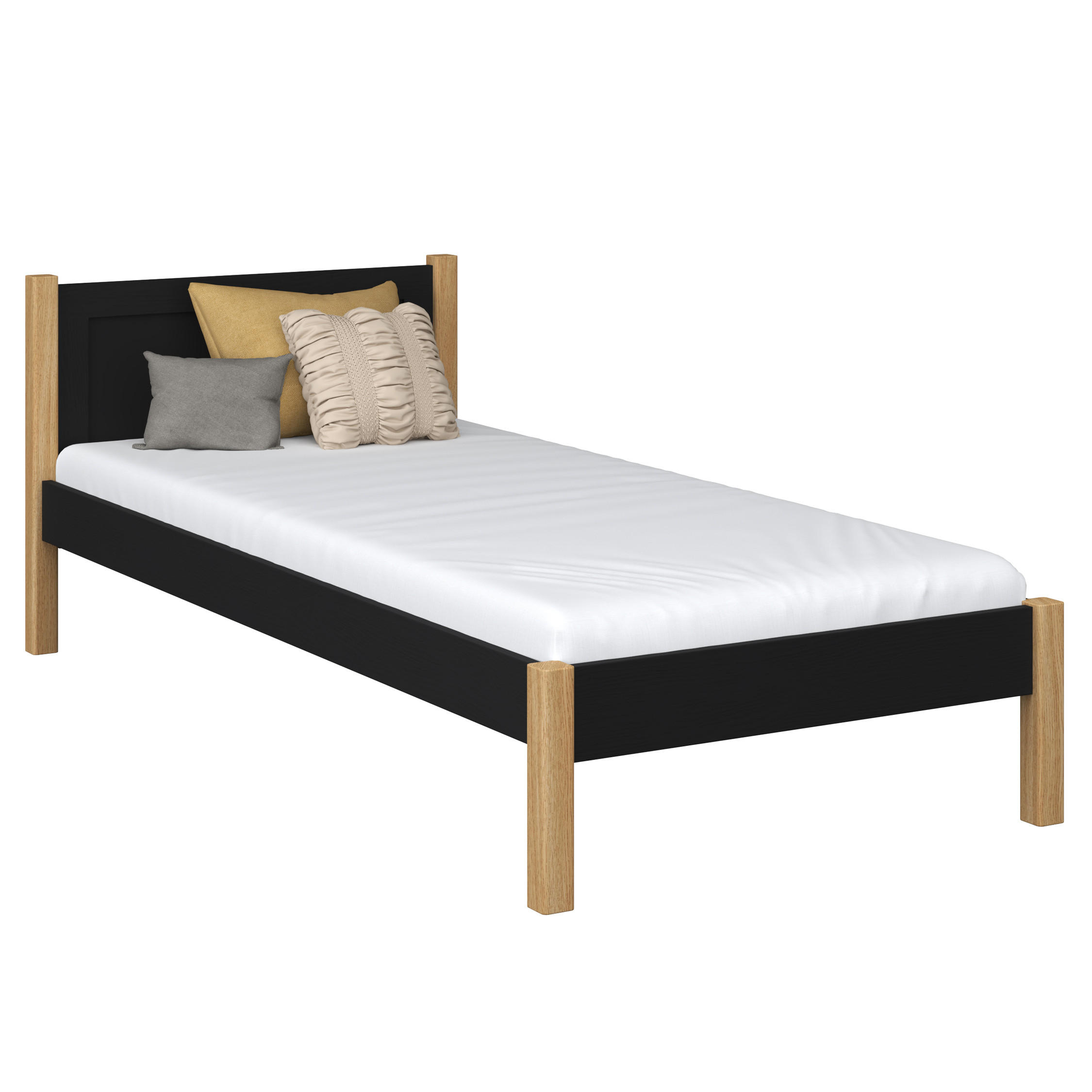 N-Wood Bett Eiche Artisan, Schwarz 90x190 cm
