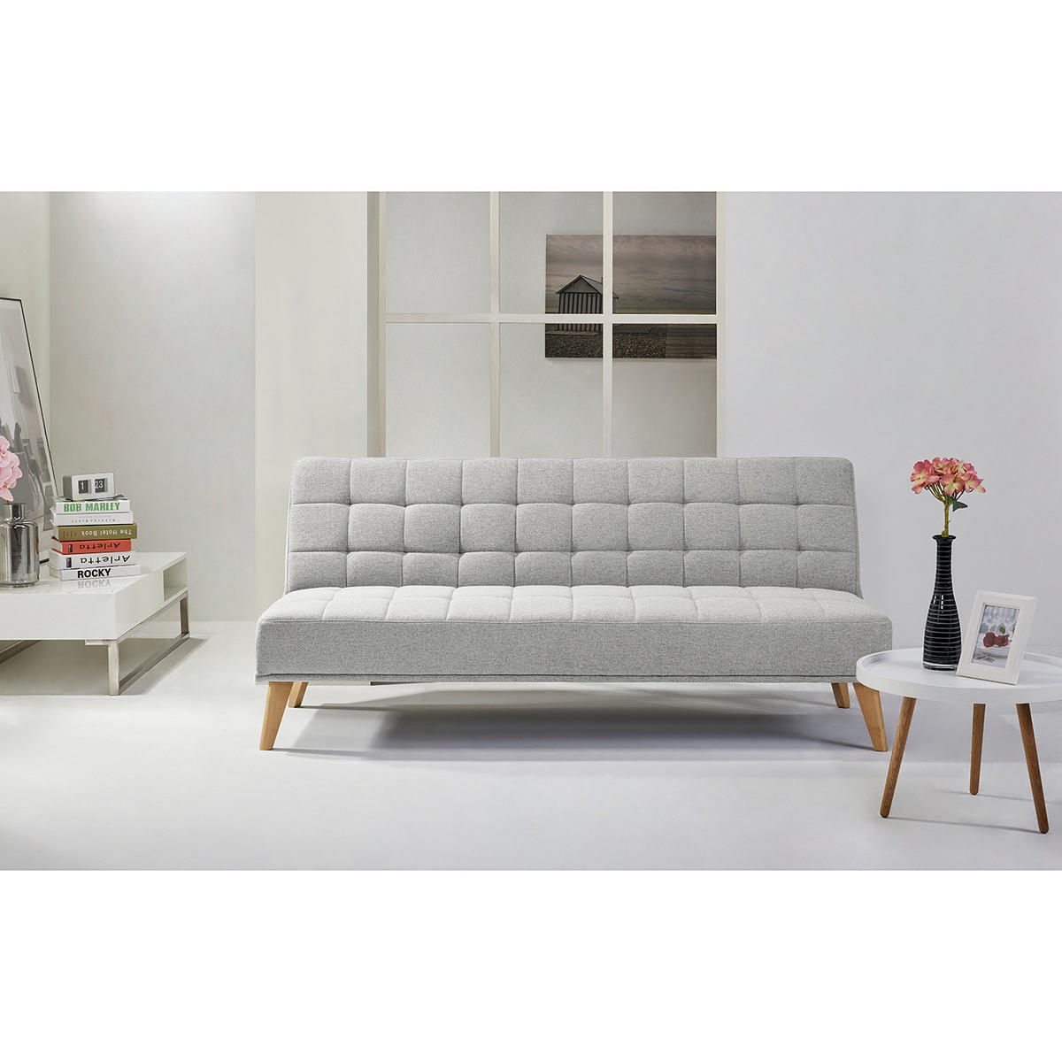 SCHLAFSOFA - Hellbraun/Hellgrau, Holz/Birkenholz (180/81/86cm) - home24