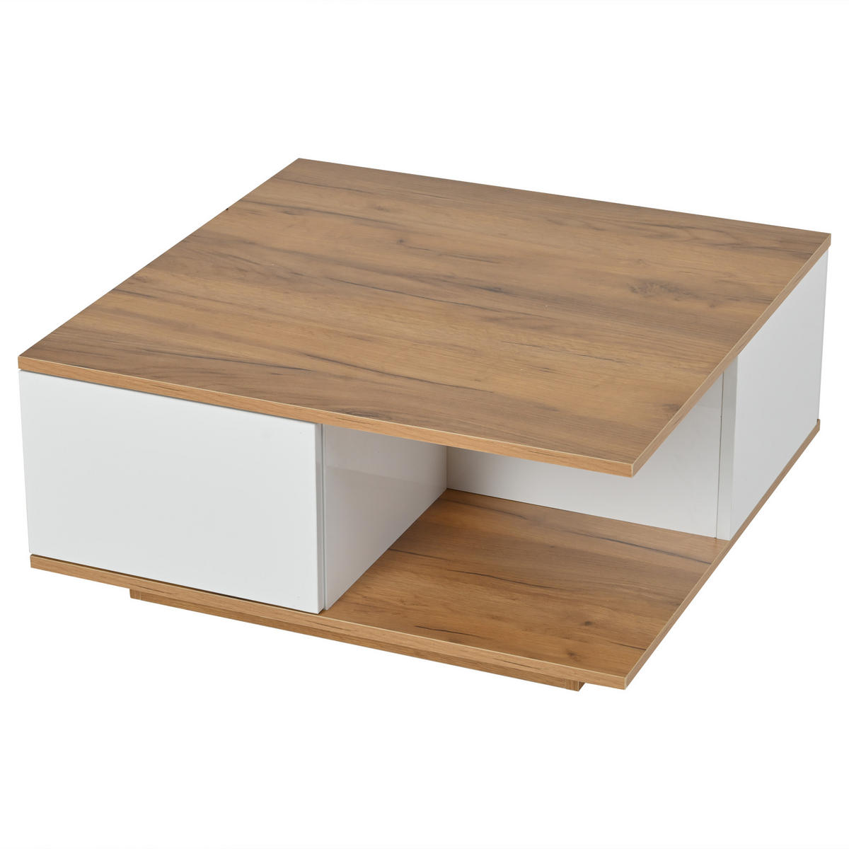 COUCHTISCH mit drei Schubladen geometrischem Design Hochglanzoberfläche 70/70/31,5 cm - Weiß, Holzwerkstoff (70/70/35.5cm) - EVRYAE