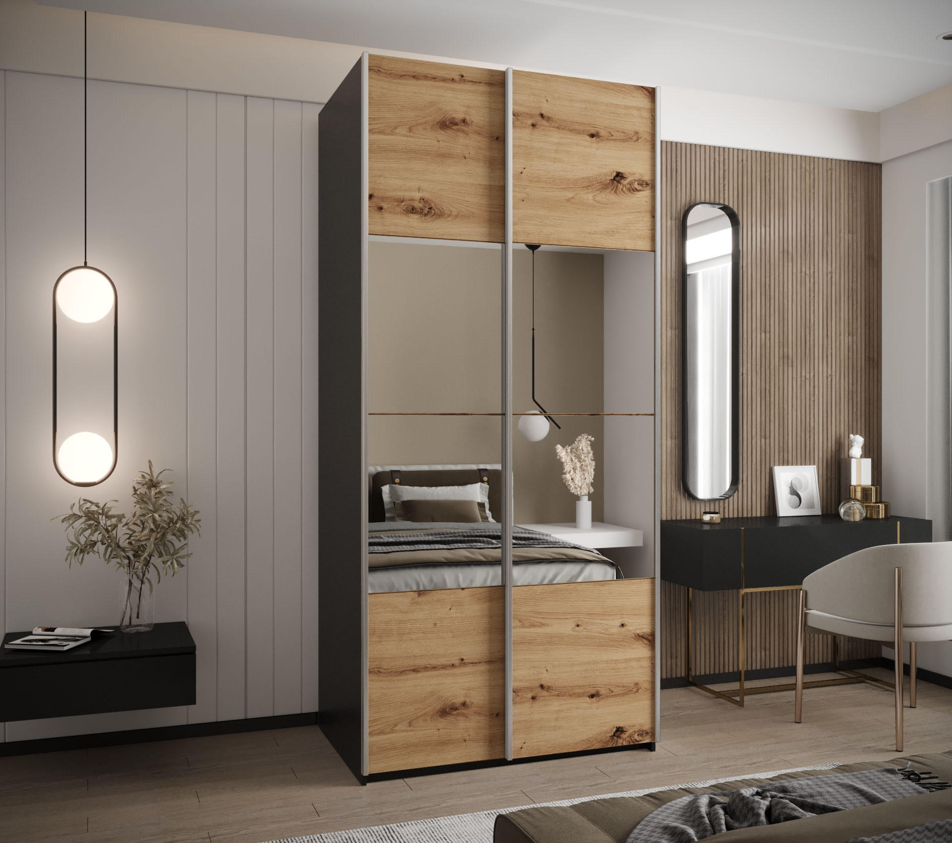 SCHWEBETÜRENSCHRANK 245,5/120/64 2-türig - Silberfarben/Schwarz, Holz/Metall (120/245/64cm) - Abiks Möbel