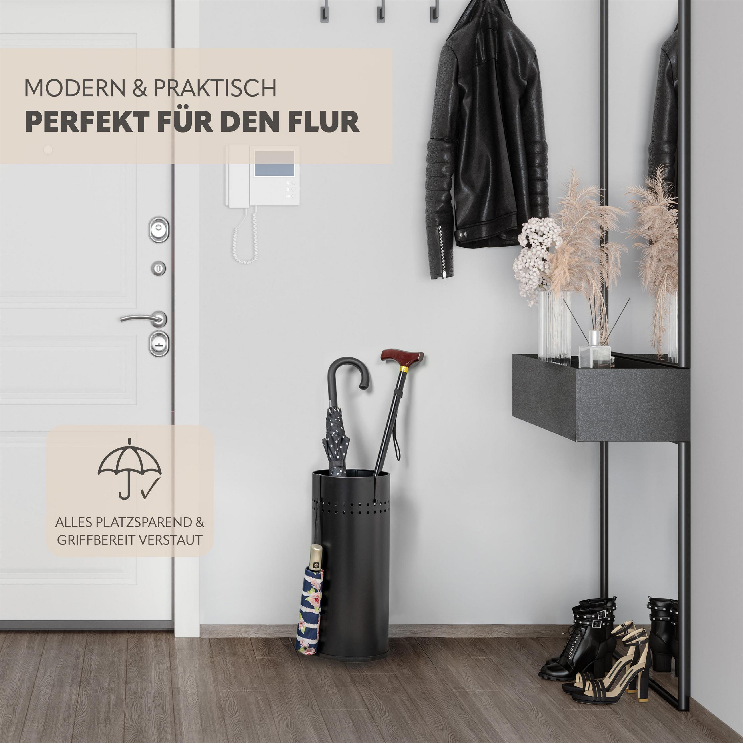 SCHIRMSTÄNDER, mit Abtropfschale, Metall, schwarz - Schwarz, Metall (22/51.5/22cm) - bremermann