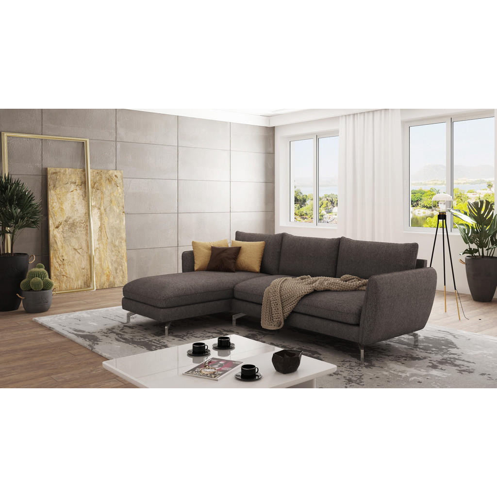 Thumbnail - S-Style Möbel Ecksofa, Dunkelbraun, Holz, Textil, Echtholz,Buche, Birke, 5-Sitzer, Füllung: Silikon,Schaumstoff, Eckteil...