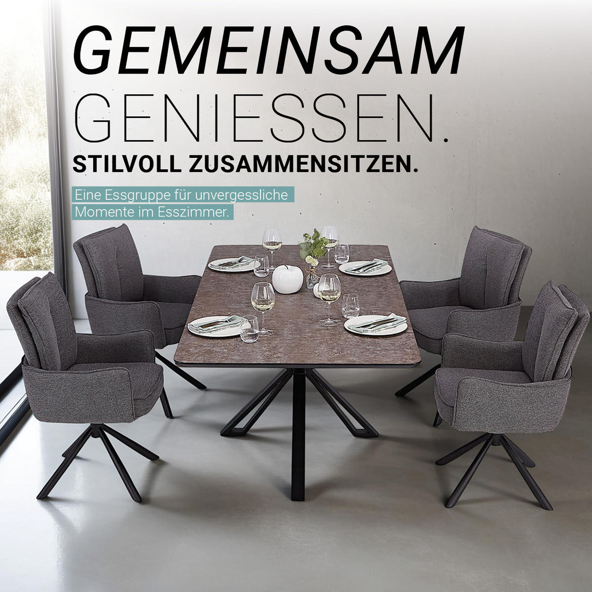 TISCHGRUPPE 200x100 cm braun schwarz mit 4 Stühle Anthrazit - Braun, Metall (100/94/200cm) - Homestyle4u