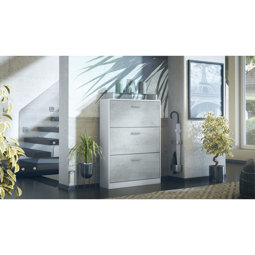 Thumbnail - Vladon Schuhschrank, Hellgrau, Holzwerkstoff, 89x128x23 cm, Garderobe, Schuhaufbewahrung, Schuhschränke