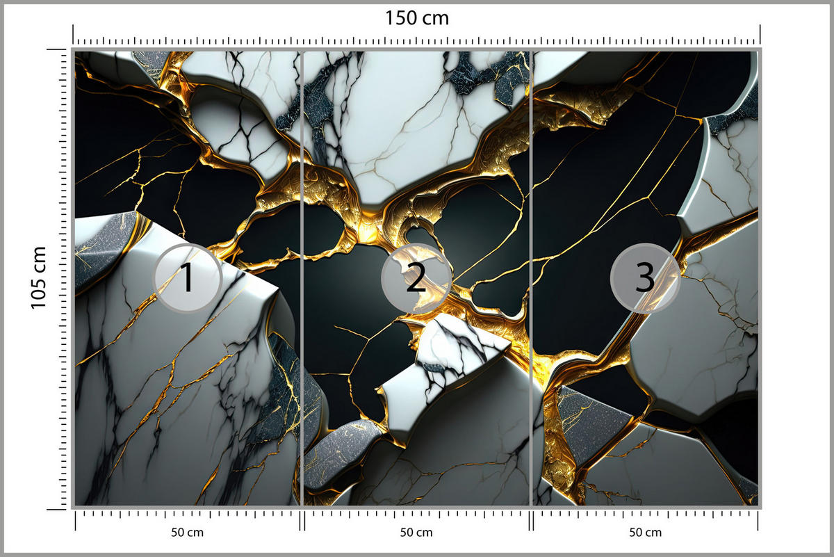 FOTOTAPETE für Wohnzimme Schwarze Weißer Marmor Goldelementen 150x105 - Goldfarben/Schwarz, Papier (150/105cm) - Muralo