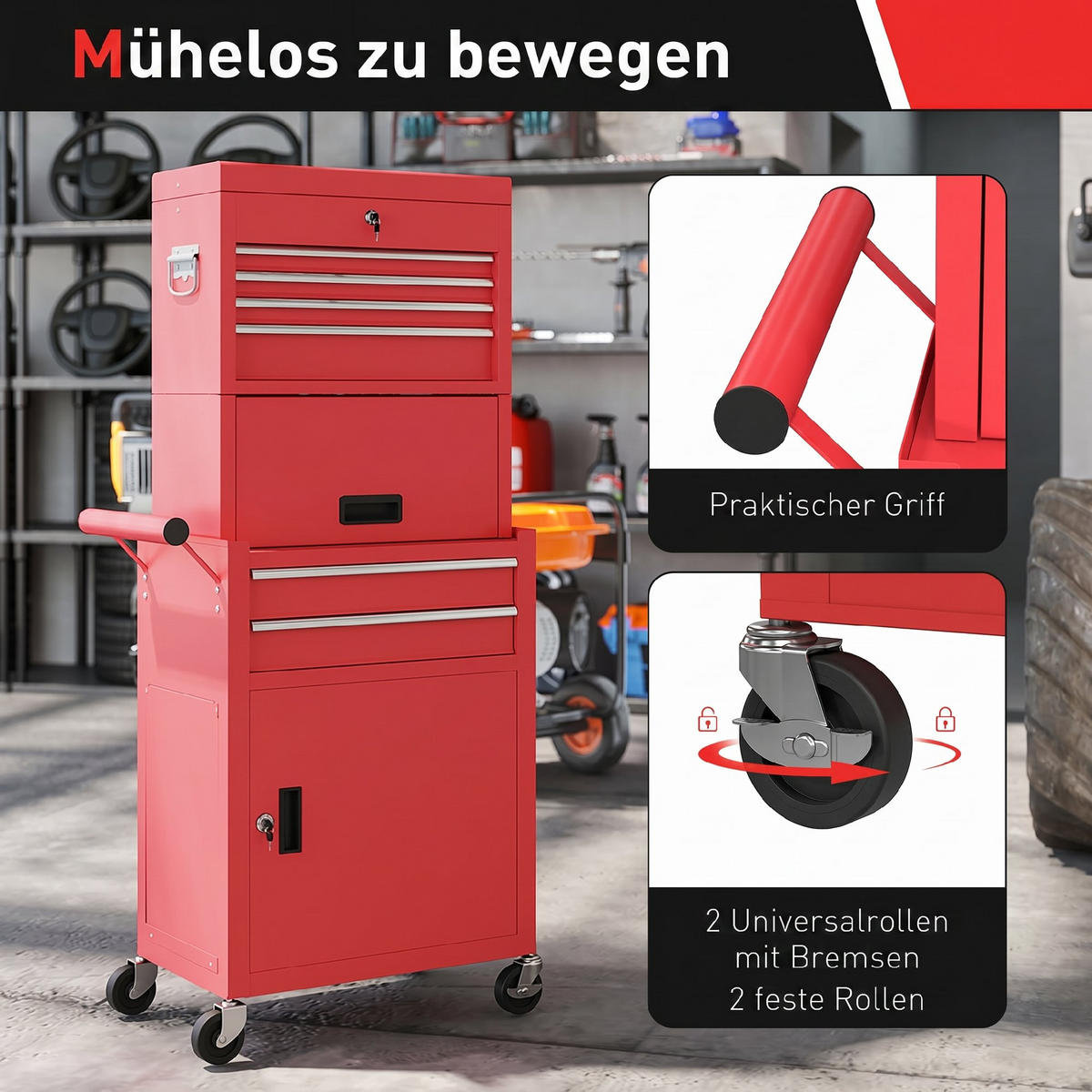 WERKSTATTWAGEN Stahl Rot - Rot, Metall (33.5/131/60.5cm) - HOMCOM