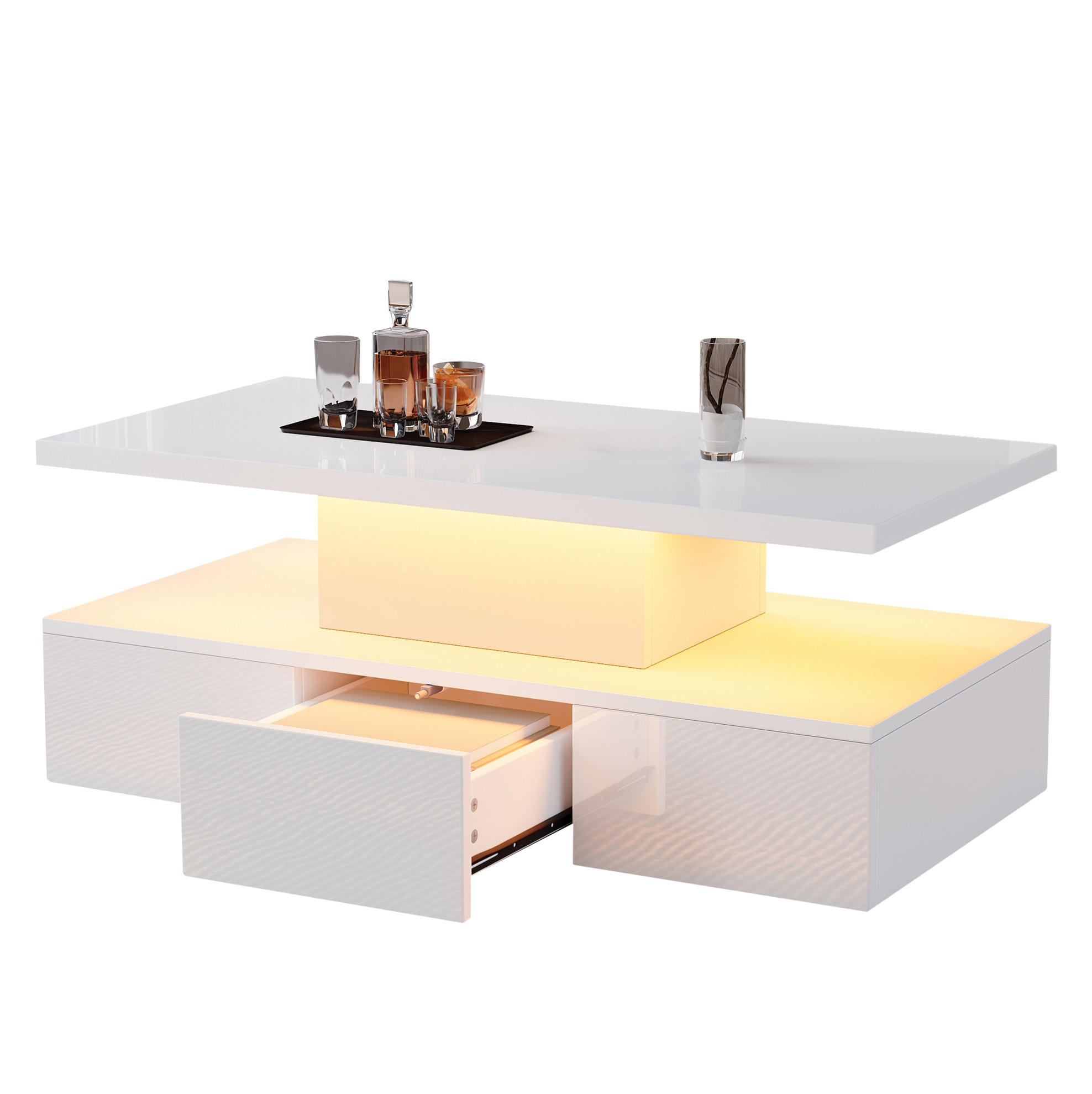 COUCHTISCH 100/50/39 cm Weiß aus Spanplatte mit LED-Lichtleiste - Weiß, Holzwerkstoff (100/50/39cm) - OKMYHOME