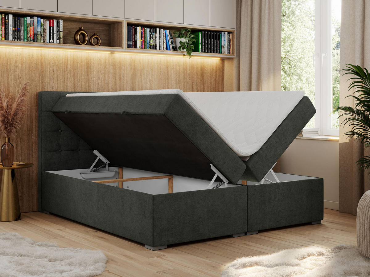 BOXBETT CARMEN 160/200 Dunkelgrau Struktur - H4 - Dunkelgrau, Holz/Textil (160/200cm) - MKS