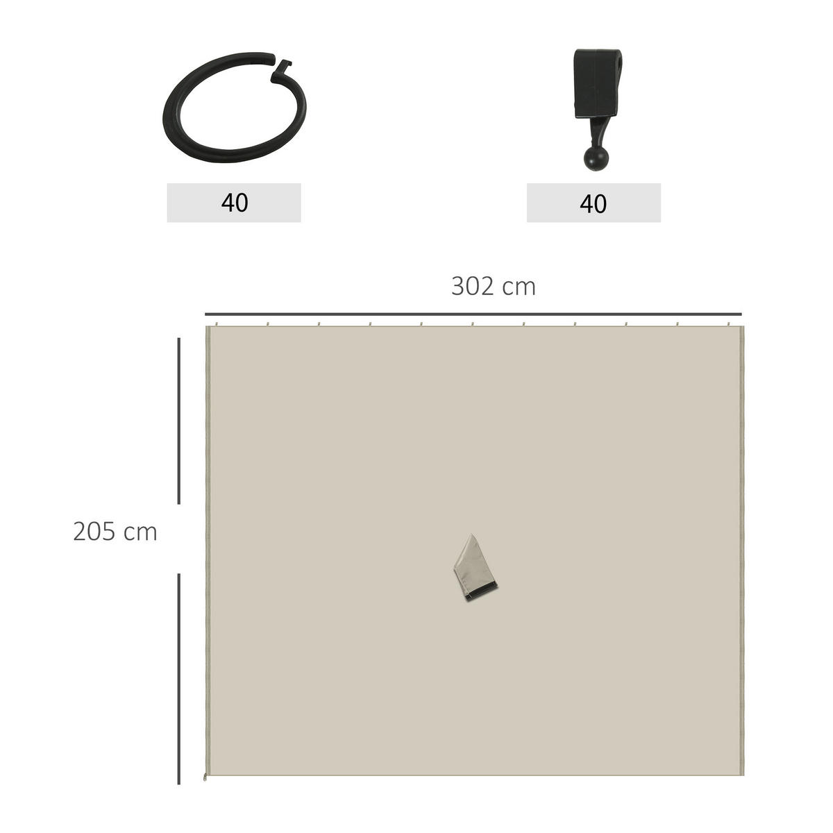 ERSATZVORHANG für Pavillon, Polyester, Beige - Beige, Kunststoff (205/1/302cm) - Outsunny