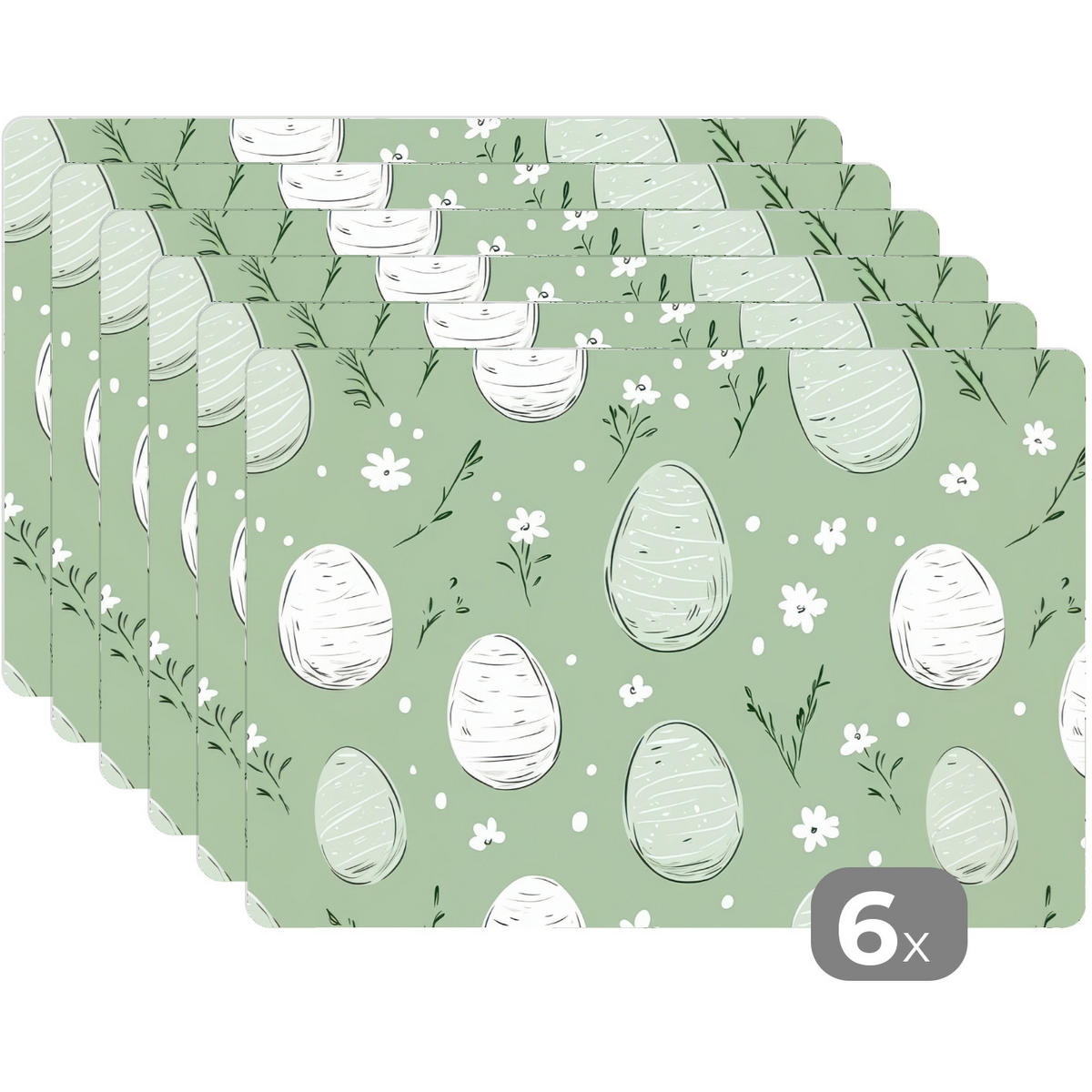 PLATZSETS 6er-Set Grün - Eier - Muster Unterlage 45x30 cm - Waldgrün, Kunststoff (0.3/45/30cm) - MuchoWow