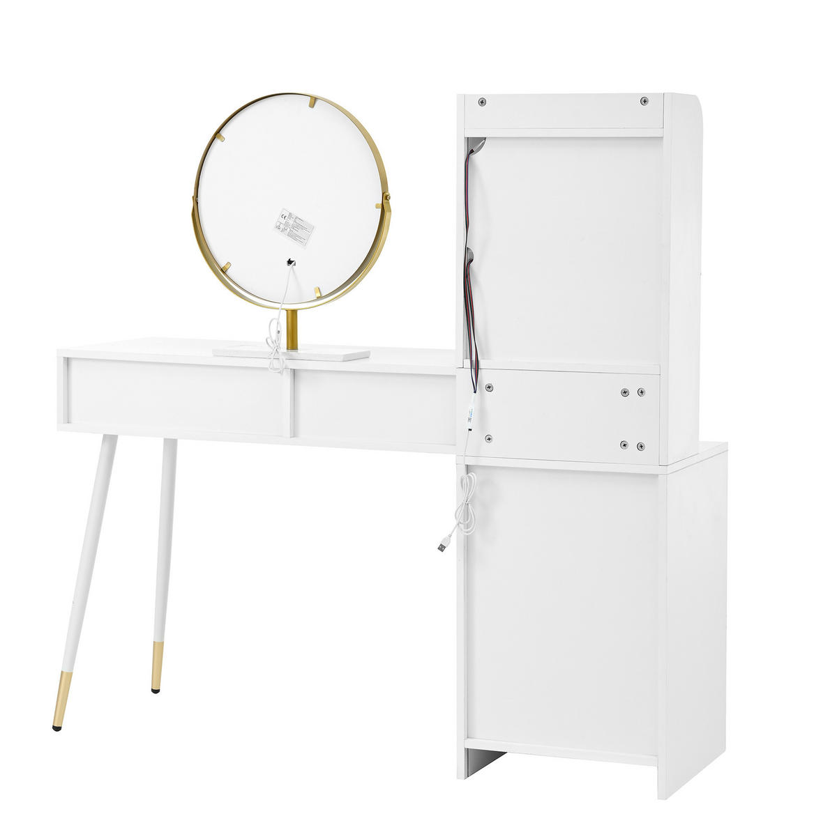 SCHMINKTISCH 100/40/125 cm in Weiß mit LED-Spiegel und viel Stauraum - Weiß, Holzwerkstoff (100/125/40cm) - Flora Grace