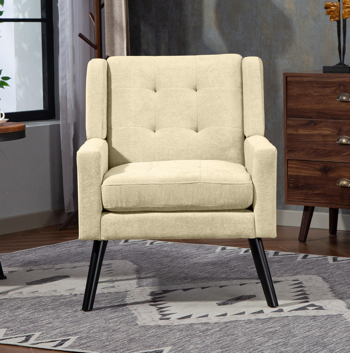 POLSTERSESSEL mit Leinenbezug in Beige – bis 130 kg belastbar - Beige, Textil (76/88/68cm) - BEAOK