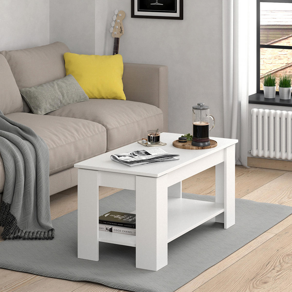 COUCHTISCH Lorenz Weiß 100 x 50 cm mit Liftfunktion - Weiß, Holzwerkstoff (50/100/50cm) - Vicco