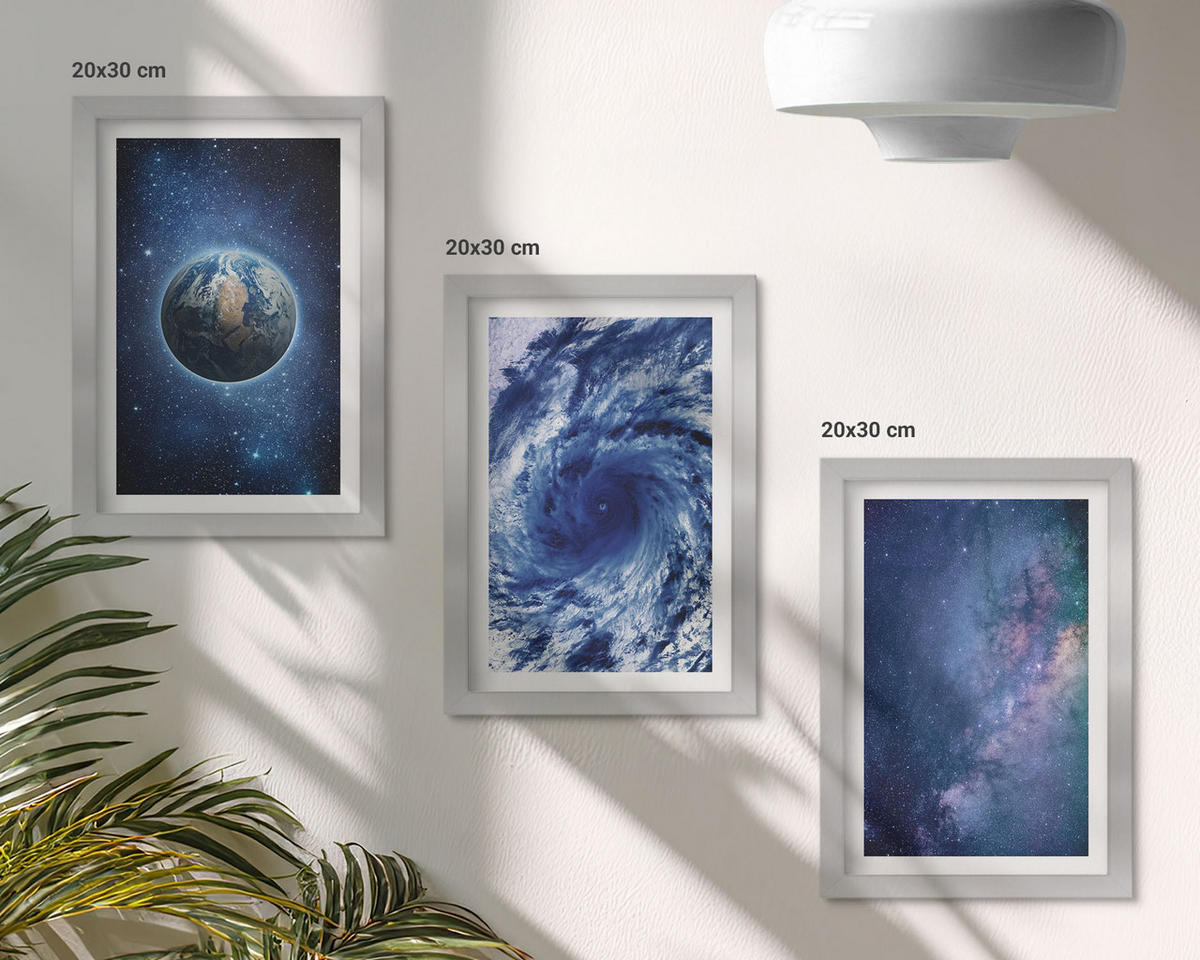 BILDER SET 3er Set - 20x30 cm Silberner Rahmen - Erde Weltraumsturm Galaxie - Silberfarben, Kunststoff (20/30cm) - TULUP