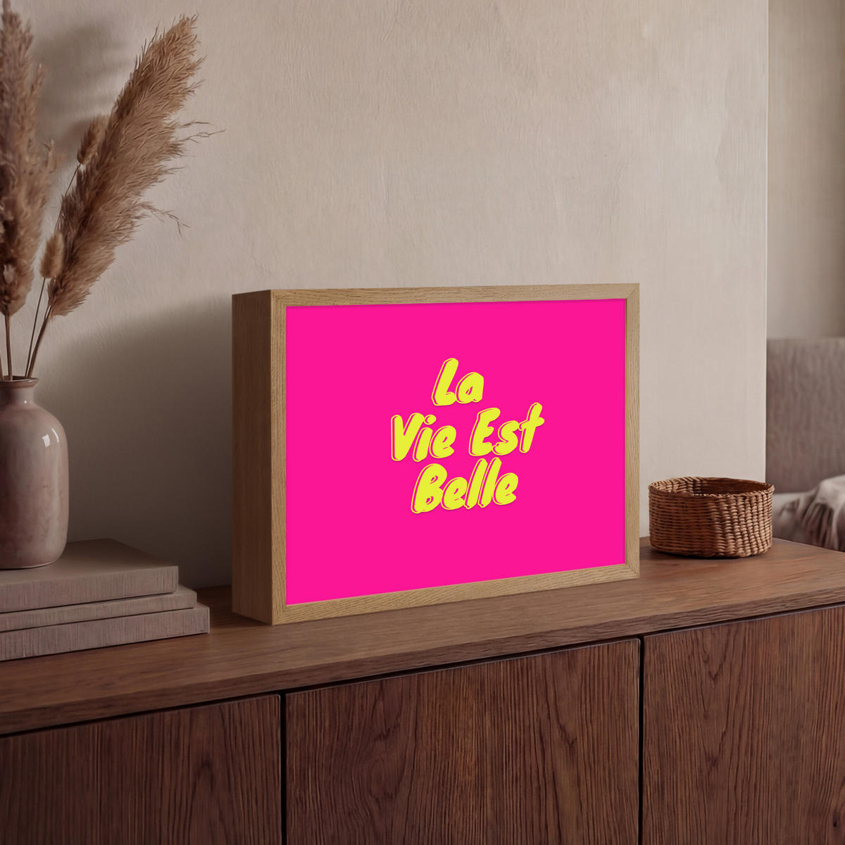 NÁSTĚNNÁ LAMPA S AKUMULÁTOREM Citace - Retro - Pink 40x30 cm - růžová, kompozitní dřevo (40/30/8cm) - OnlyWow