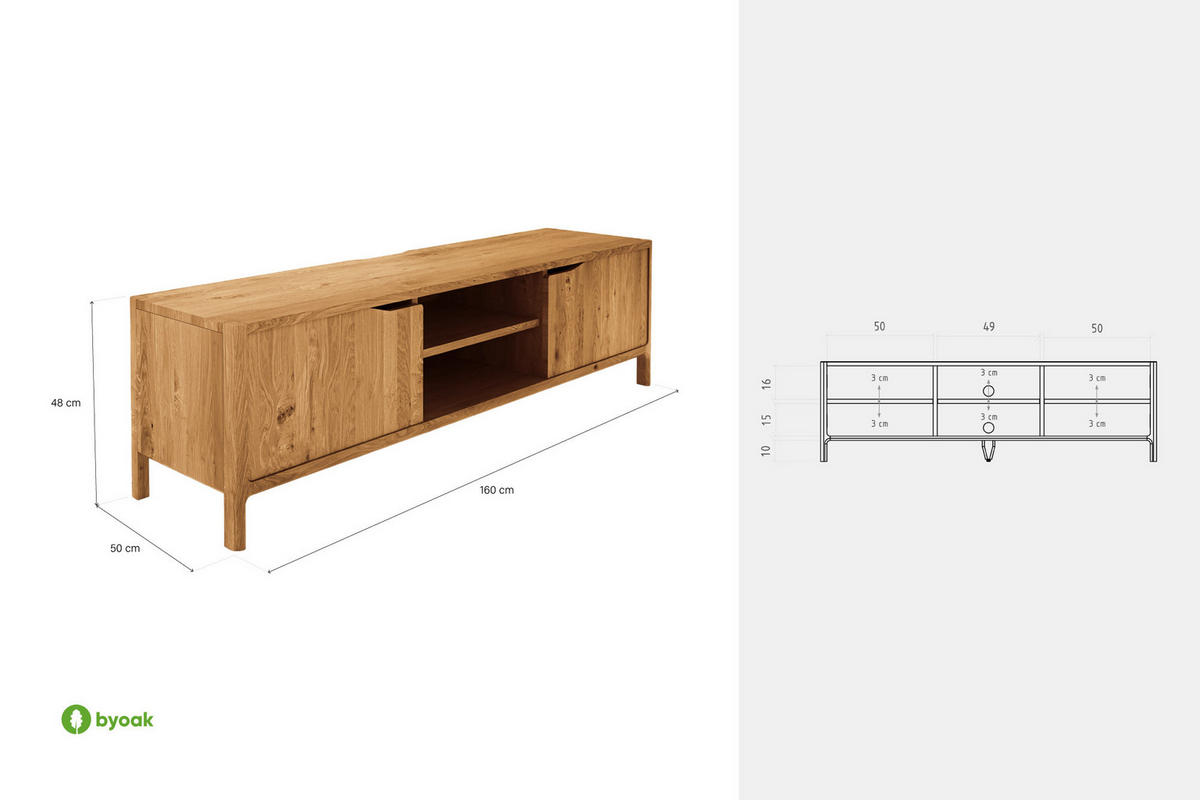 TV-SCHRANK PAUL Kernbuche - Kernbuche, Holz (160/48/50cm) - byoak