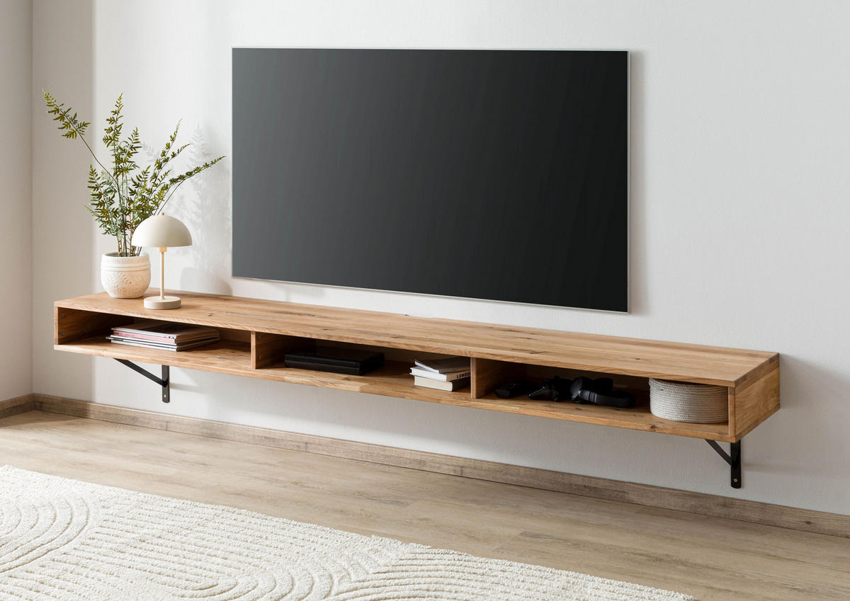 LOWBOARD Wildeiche 180x43x17 natur geölt WIEN #217 - Naturfarben, Holz (180/17/43cm) - Massivmoebel24