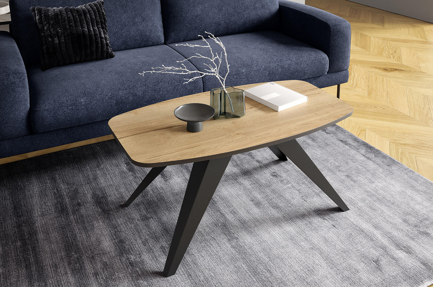 Thumbnail - Feldmann-Wohnen Couchtisch, Schwarz, Holz, Oval,Oval, Stativgestell, 120x48x60 cm, Wohnzimmer, Wohnzimmertische, Couchti...