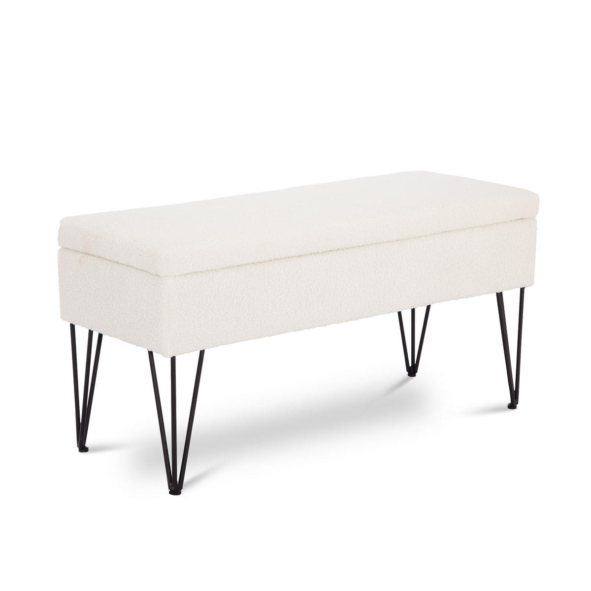 AUFBEWAHRUNGSBANK Alix aus weißem Frotteestoff - Schwarz/Weiß, Holz/Textil (101/50/41cm) - Sicaan