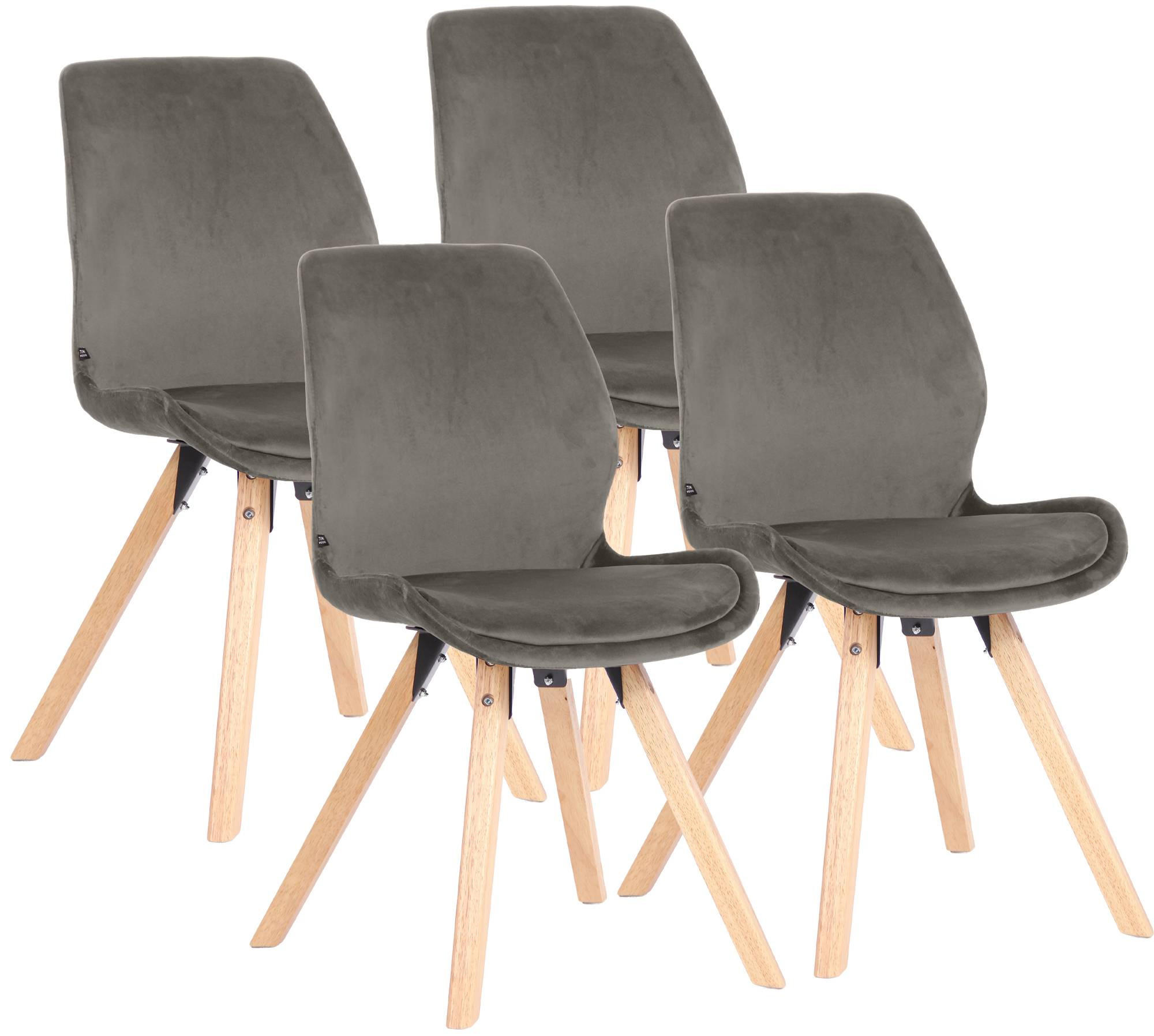 STUHL 4er Set Samt Grau - Eukalyptusholzfarben/Grau, Holz/Textil (49/87/58cm) - CLP