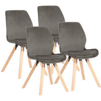 STUHL 4er Set Samt Grau - Eukalyptusholzfarben/Grau, Holz/Textil (49/87/58cm) - CLP