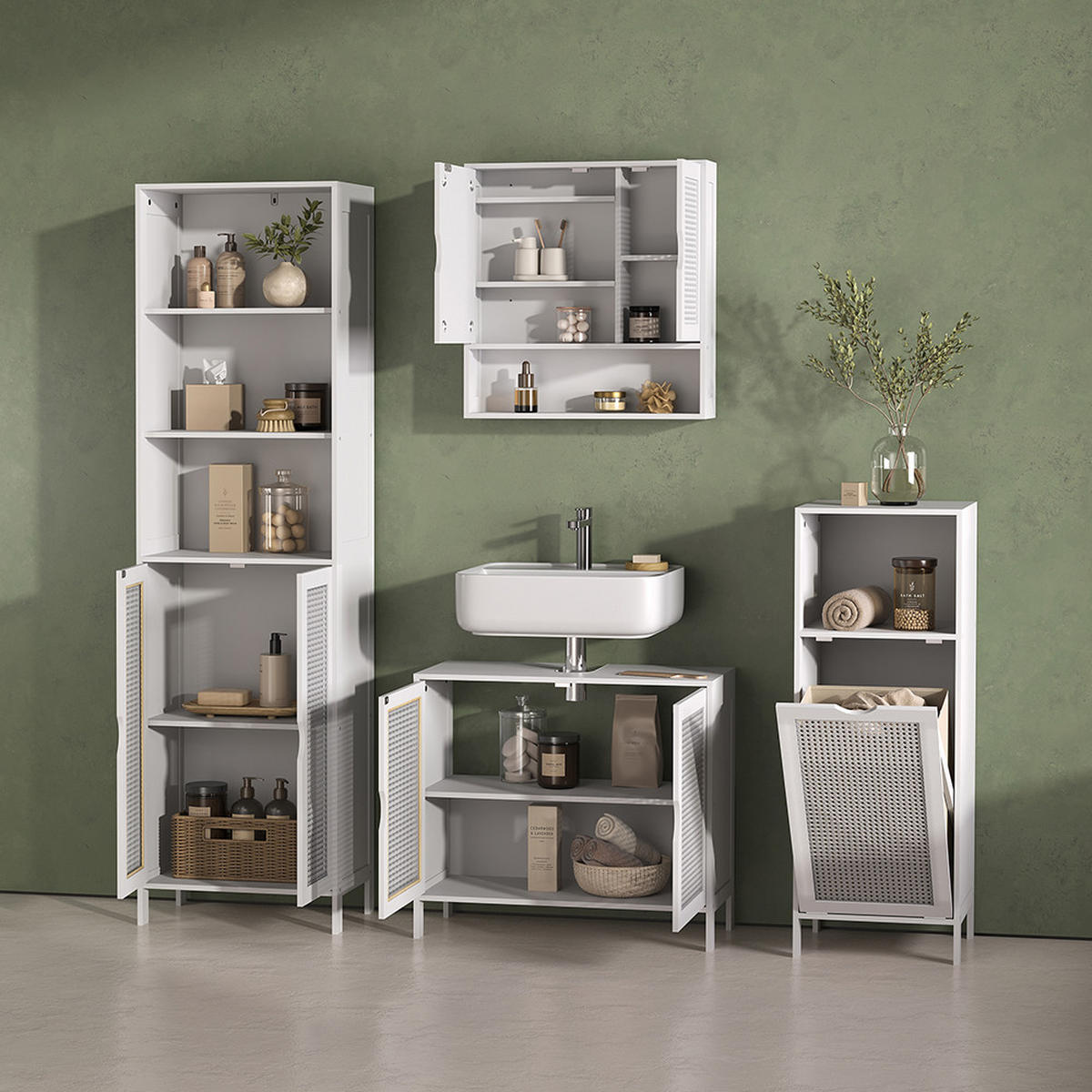 KOMPLET KOPALNIŠKEGA POHIŠTVA Mincio, Bela, 4-delni - bela, leseni material (70/60/29cm) - Livinity®