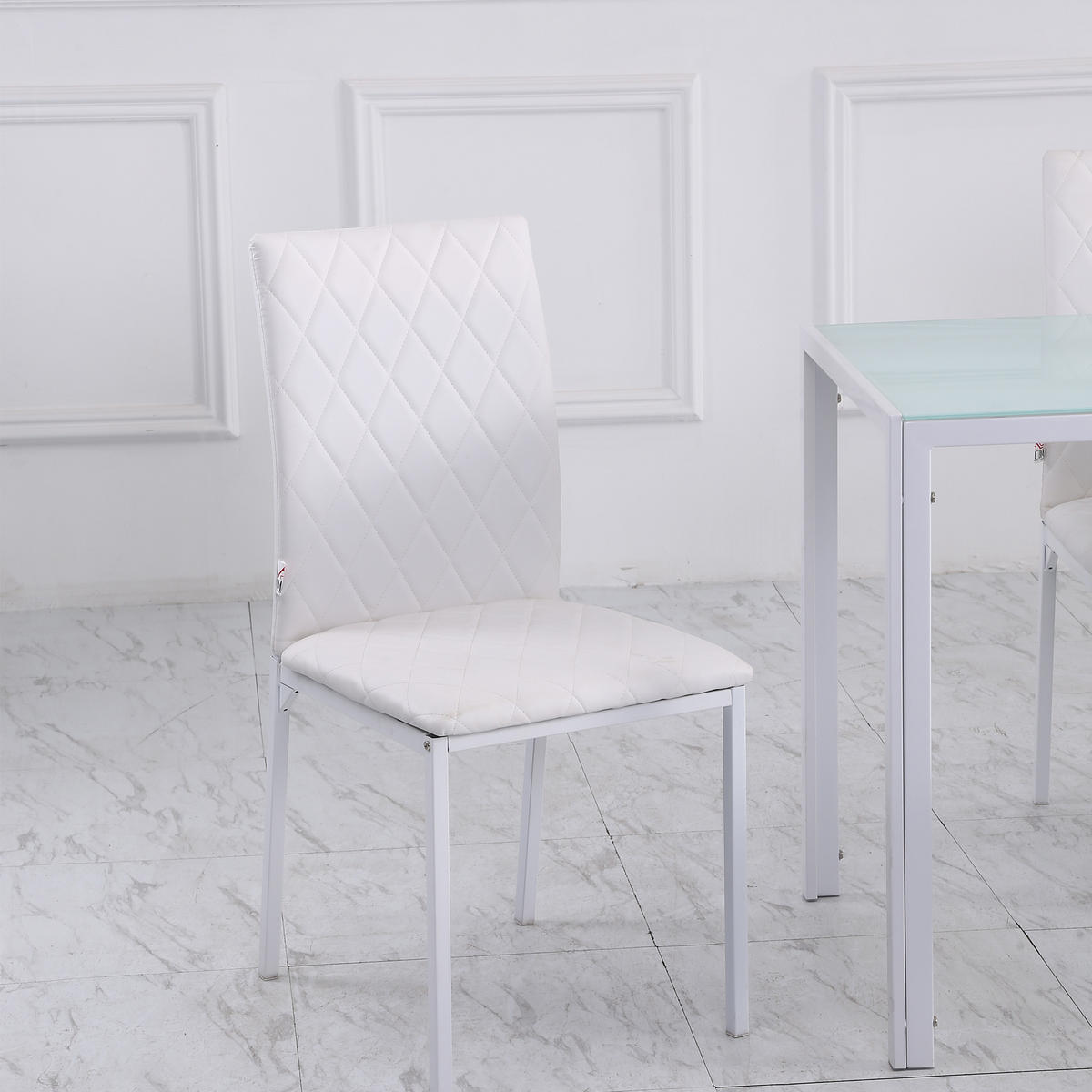 ESSZIMMERSTÜHLE 4er Set Küchenstühle mit Rückenlehne, aus Kunstleder, Weiß - Weiß, Metall (50/91/41cm) - HOMCOM