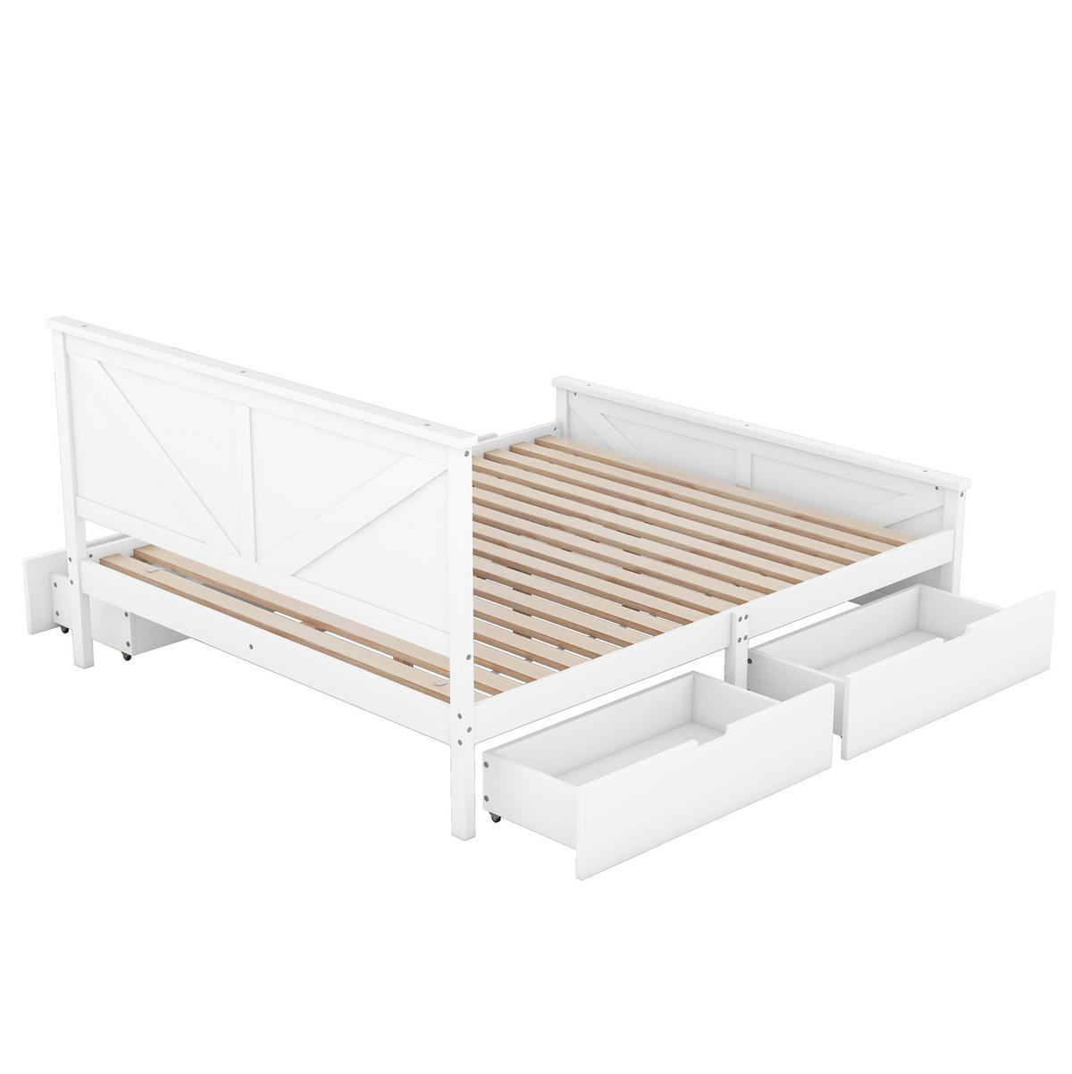 DOPPELBETT aus Kiefernholz und MDF 160x200 cm Weiß mit 4 Schubladen - Weiß, Holz (160/200cm) - IVMEU