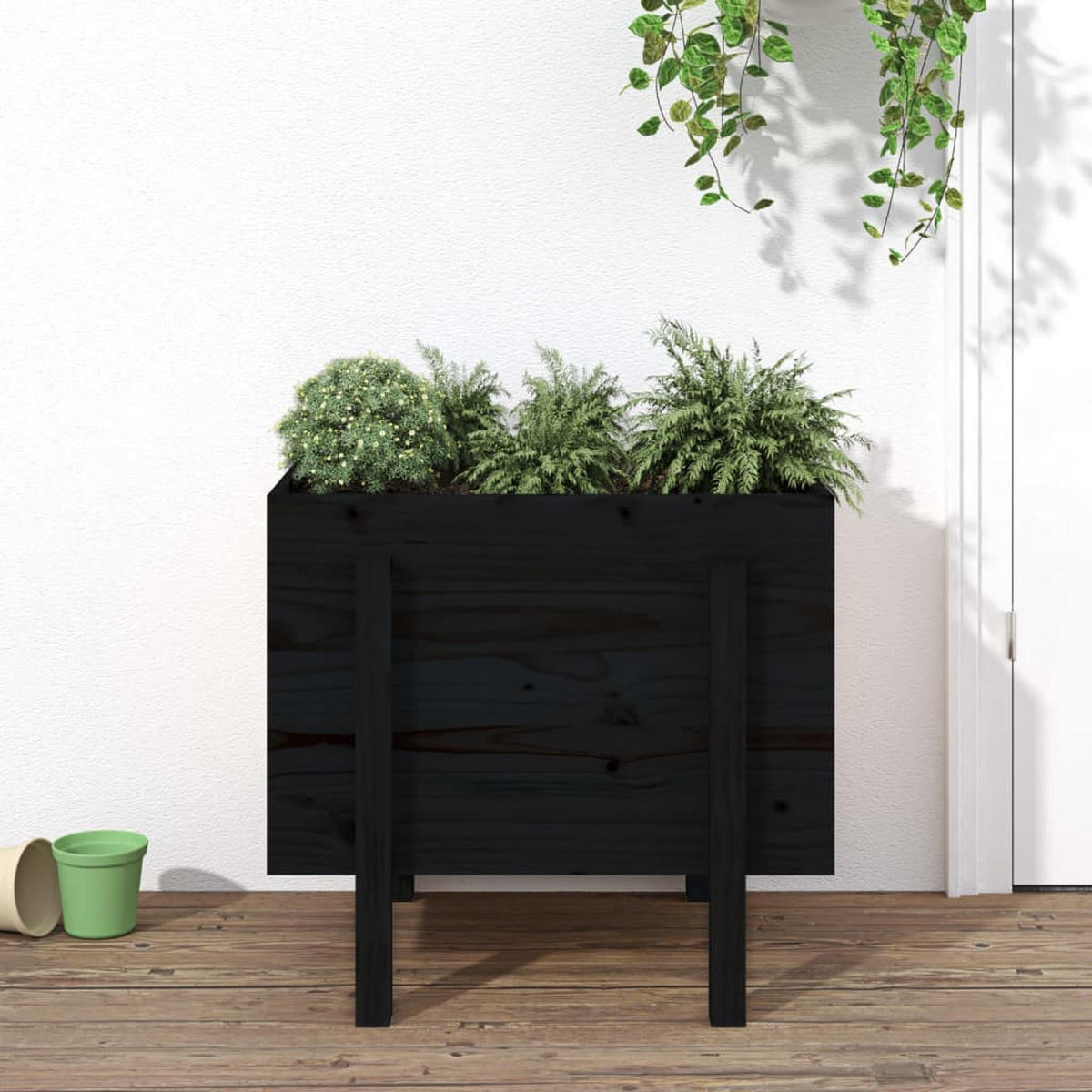 PFLANZKÜBEL Schwarz 62x50x57 cm Massivholz Kiefer - Schwarz, Holz (62/57/50cm)