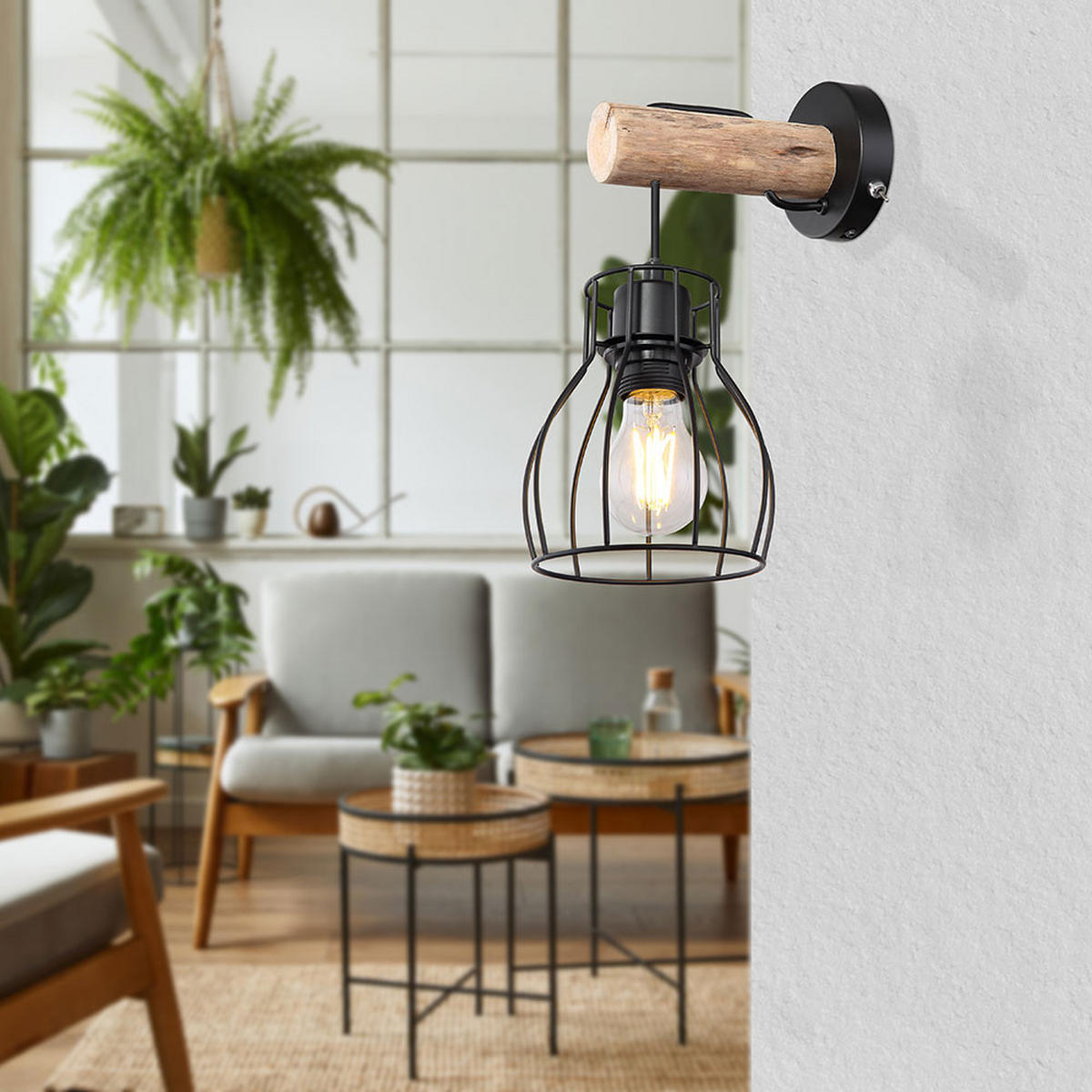 LED WANDLEUCHTE Holz Schwarz - Schwarz, Holz (13.6/30/17.5cm) - Globo Lighting