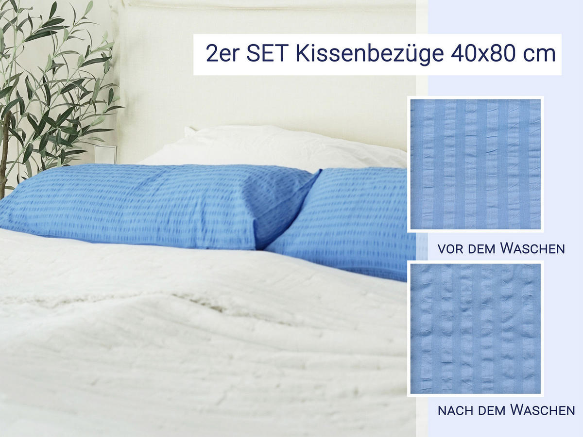 KISSENBEZUG, 2er-Set, 40x80 cm, 100% Baumwolle, Blau - Hellblau, Textil (40/80cm) - Zollner