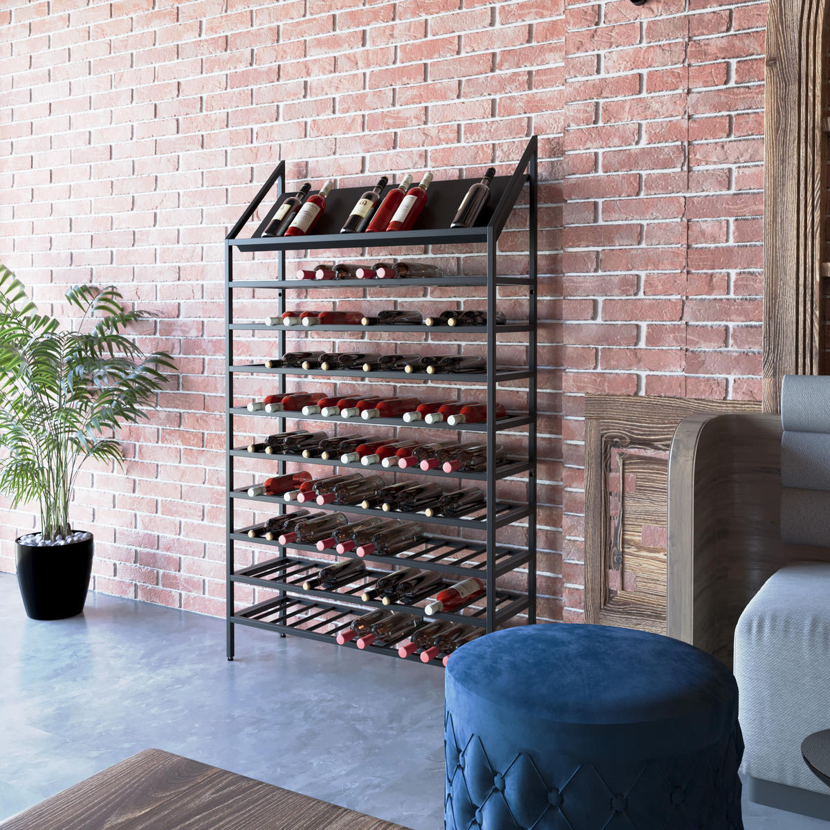 WEINREGAL für 169 Flaschen aus Metall, schwarz Napa - Schwarz, Metall (100/170/30cm) - Metalo Pro