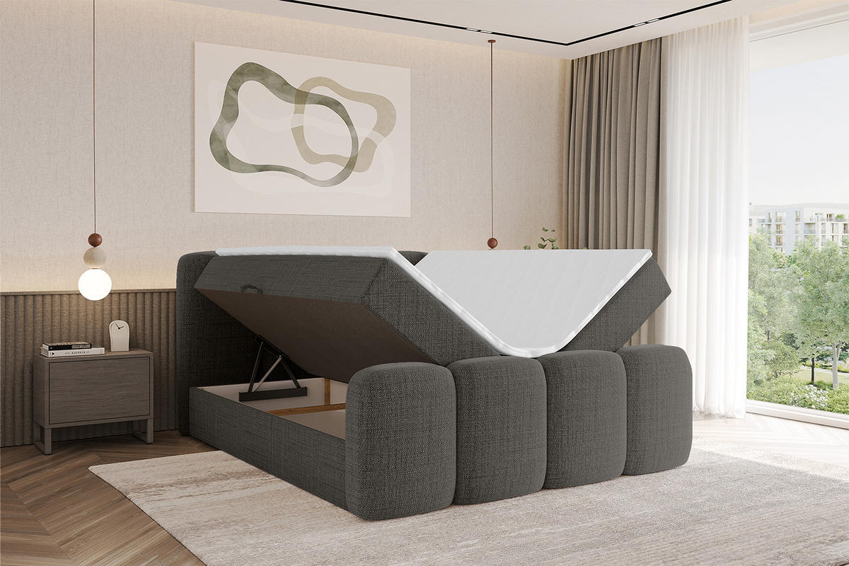 AMERICKÁ postel s matrací H4 a roštem – NINA-Z – 140 × 200 cm – šedá - šedá, kompozitní dřevo (140/200cm)