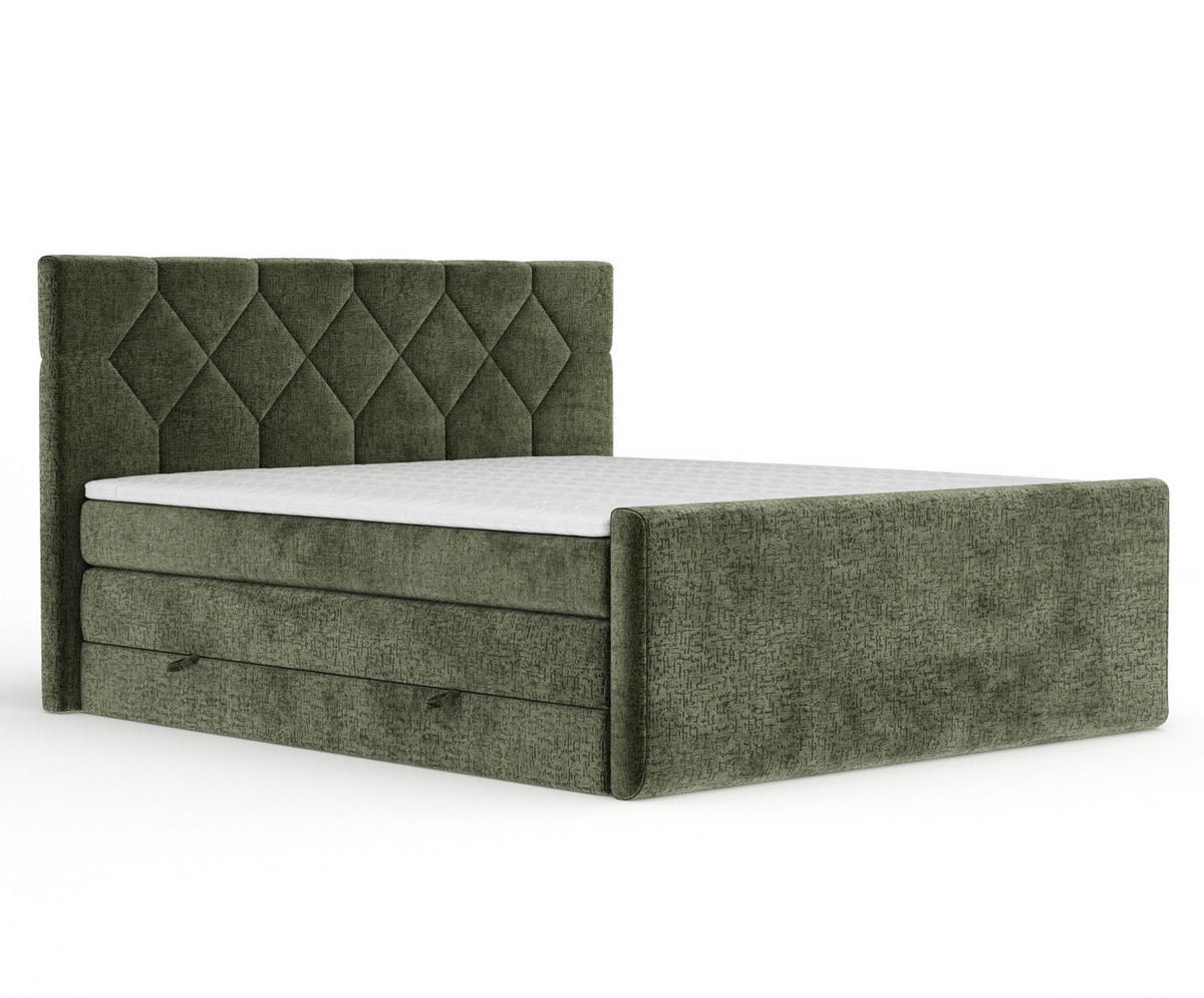 BOXSPRINGBETT Toma Olivenfarbe 140/200 cm - Schwarz/Olivgrün, Holz/Holzwerkstoff (140/200cm) - Maison de Reve