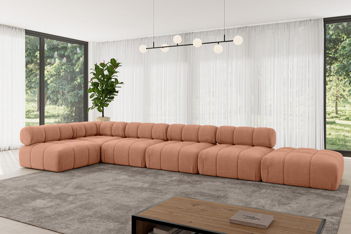 ECKSOFA modulares Sofa Favio-L3 - 475x190x70 cm Apricot Velours - Koralle, Holzwerkstoff/Textil (475/190cm) - ALTDECOR