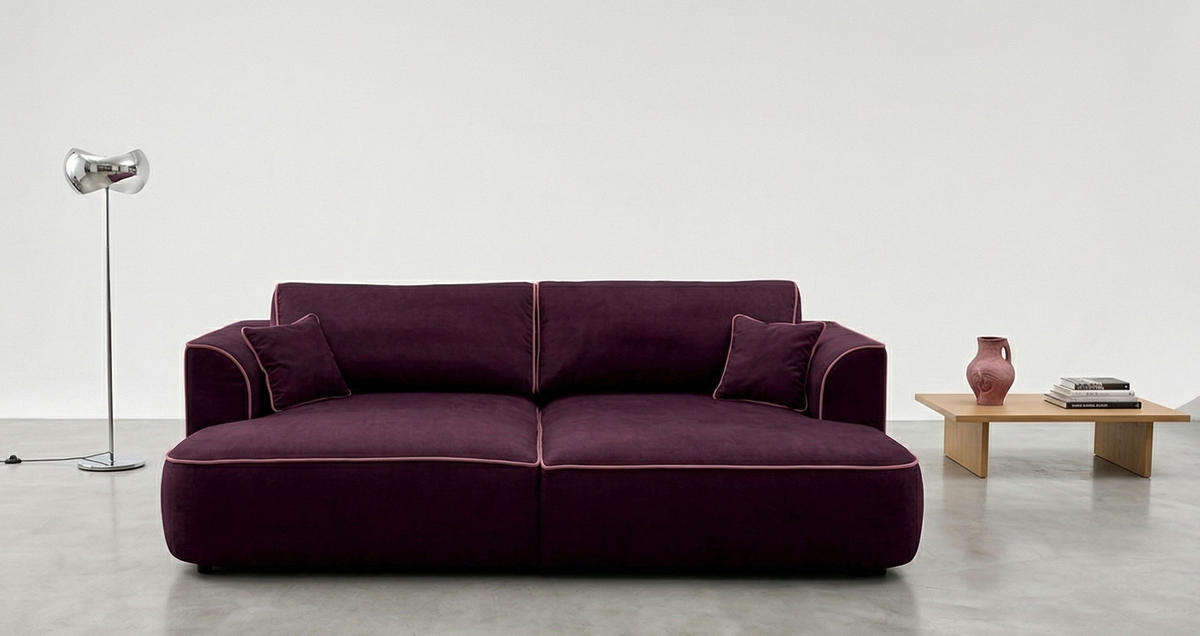 BIGSOFA COZI, Aubergine mit altrosa Keder, Matt Velvet - Aubergine, Kunststoff/Textil (240/87/180cm) - KS Home Concept