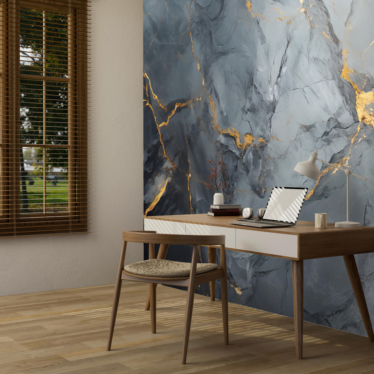 FOTOTAPETE Natürliche Marmorstruktur 400x280 - Goldfarben/Schwarz, Papier (400/280cm) - Muralo