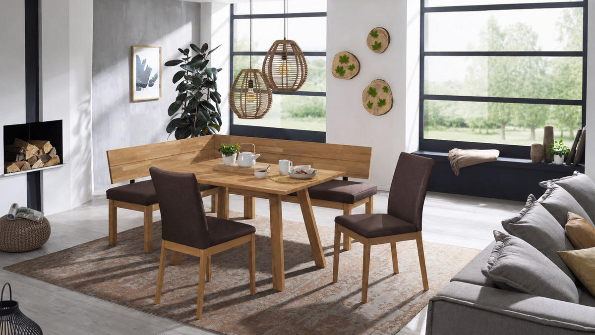 ECKBANKGRUPPE Modern Danny 1 für 7 Personen Massivholz Wildeiche/Braun - Wildeiche/Braun, Holz (155/85/194cm) - 58aufmkessel