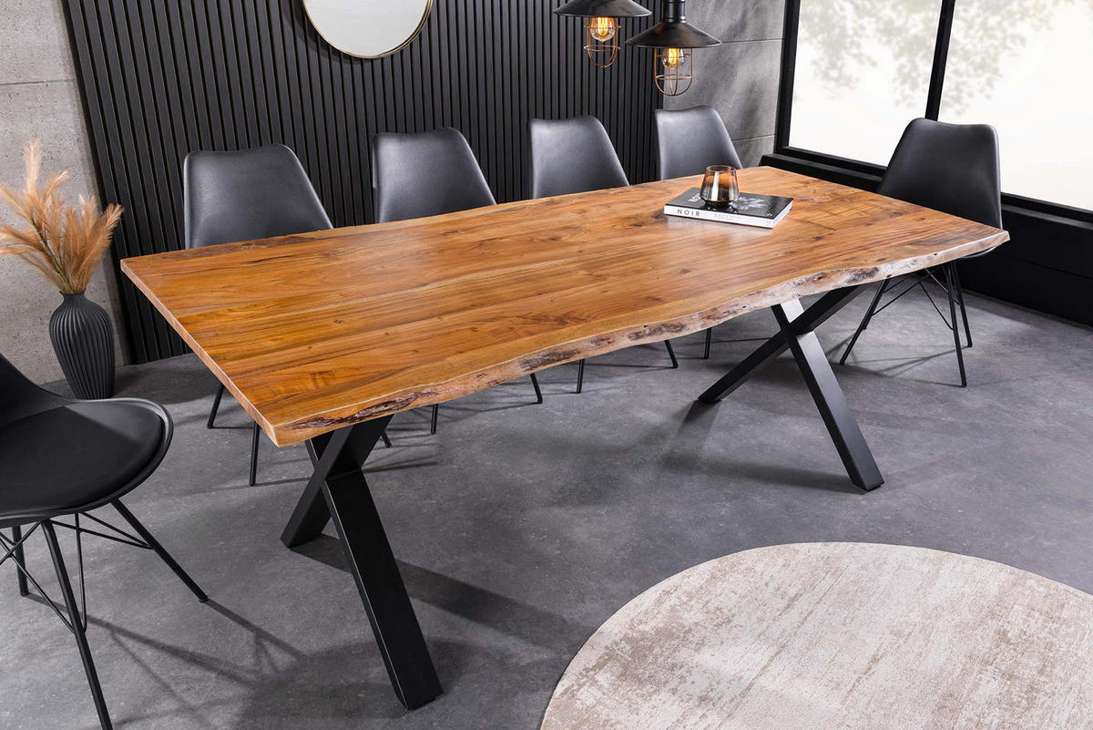ESSTISCH MAMMUT Akazie 160cm - Schwarz/Braun, Holz/Metall (90/160/76cm) - riess-ambiente