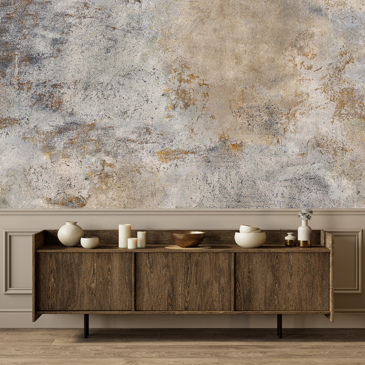 FOTOTAPETE für Wohnzimmer Grau Rost Beton Abstraktion 300x210 - Beige/Orange, Papier (300/210cm) - Muralo