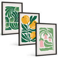 BILDER SET 3er Set - 40x60 cm Schwarzer Rahmen - Minimalistische Pflanzenmuster - Schwarz, Kunststoff (40/60cm) - TULUP