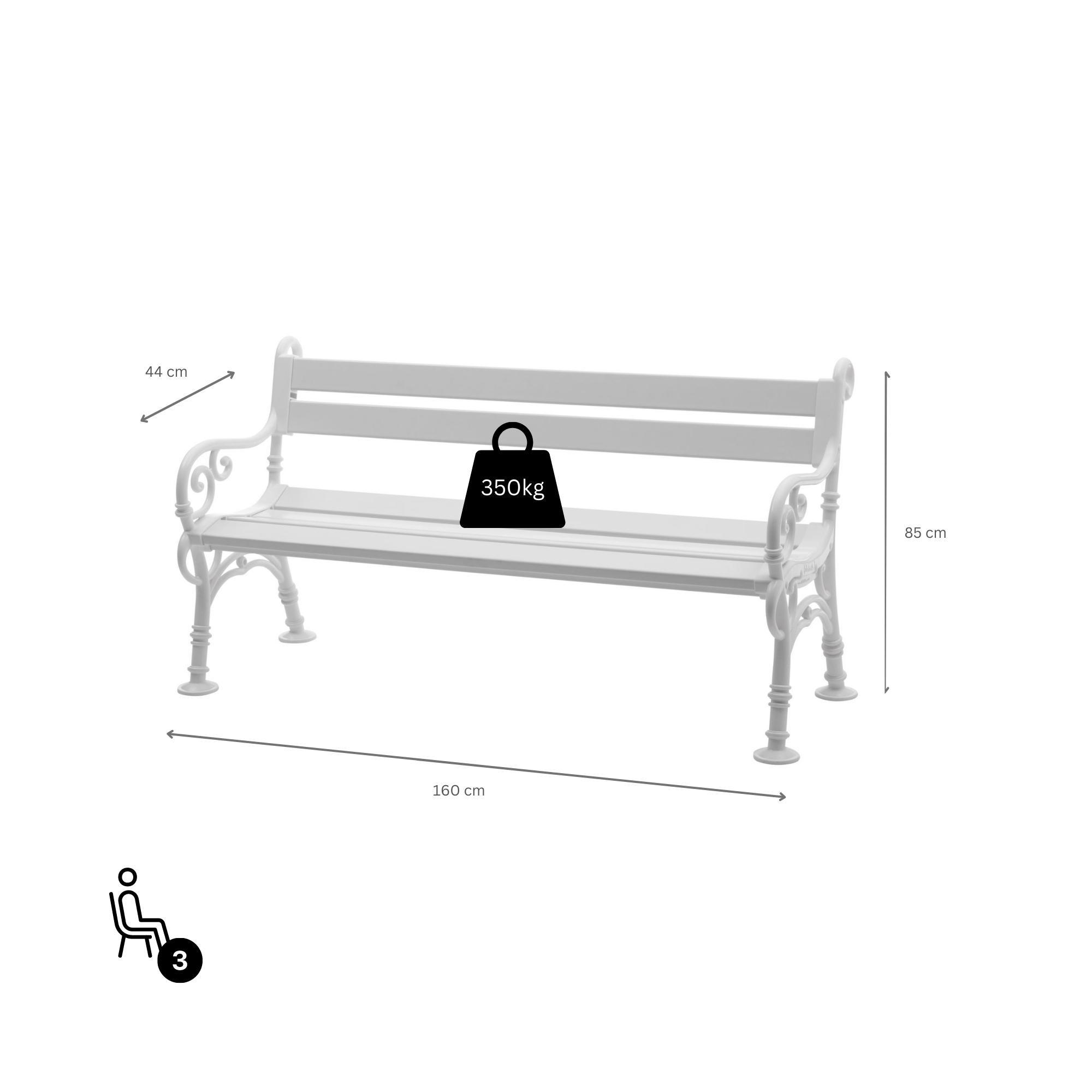 GARTENBANK Curacao 3 Sitzer Weiß 85 x 160 x 60 cm Witterungskunststoff & UV Beständiger Kunststoff - Weiß, Kunststoff (160/85/60cm) - PROREGAL