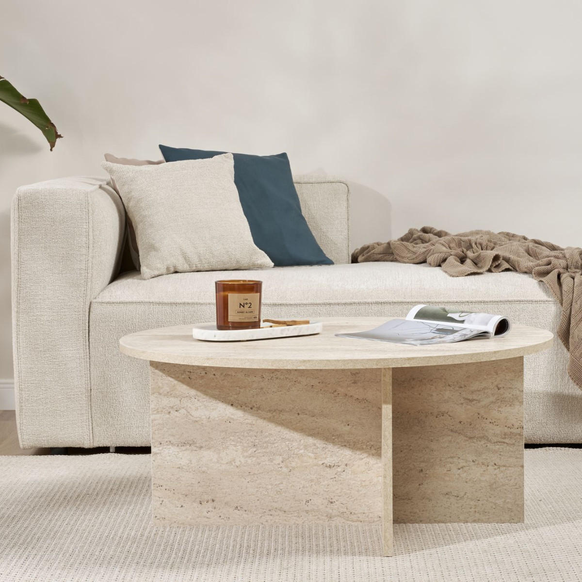 COUCHTISCH mit abgerundeter Platte - soleil 90/90/40 cm - Beige, Holzwerkstoff (90/90/40cm) - Calicosy