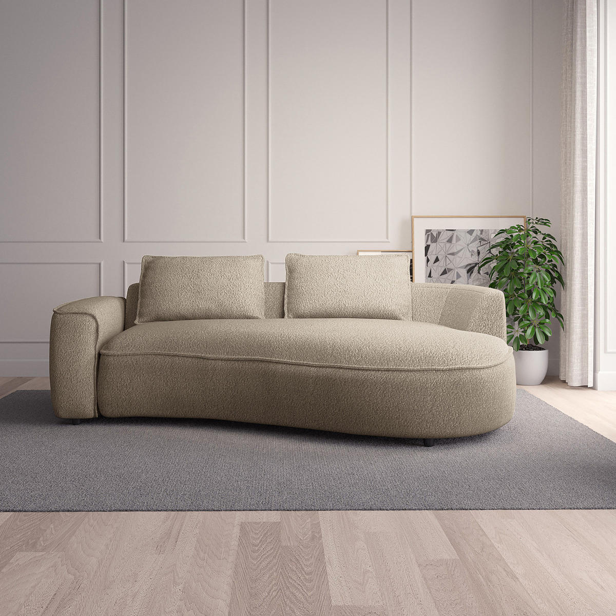 2,5-SITZER SOFA - Beige/Schwarz, Kunststoff/Textil (217/82/146cm) - home24