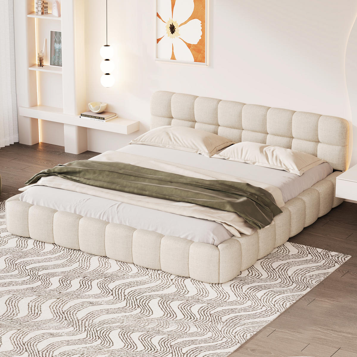 POLSTERBETT 140x200 cm Beige Leinen Bett, modern Kanten Design Doppelbett - Beige, Textil (140/200cm) - CASIVA
