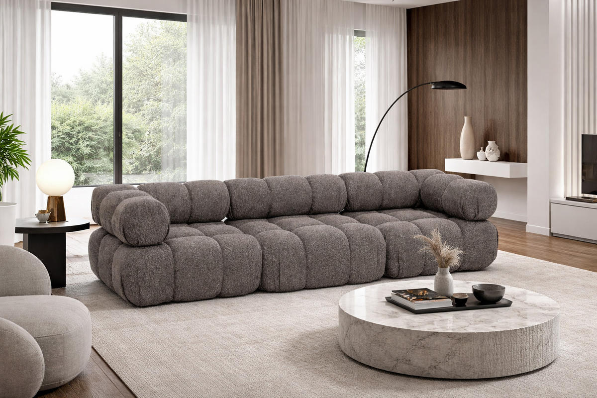 COUCH, 3-Sitzer Modular, Bouclé-Stoff Abriamo, Braun, Selia - Braun, Holz (285/70/95cm) - Kaiser Möbel