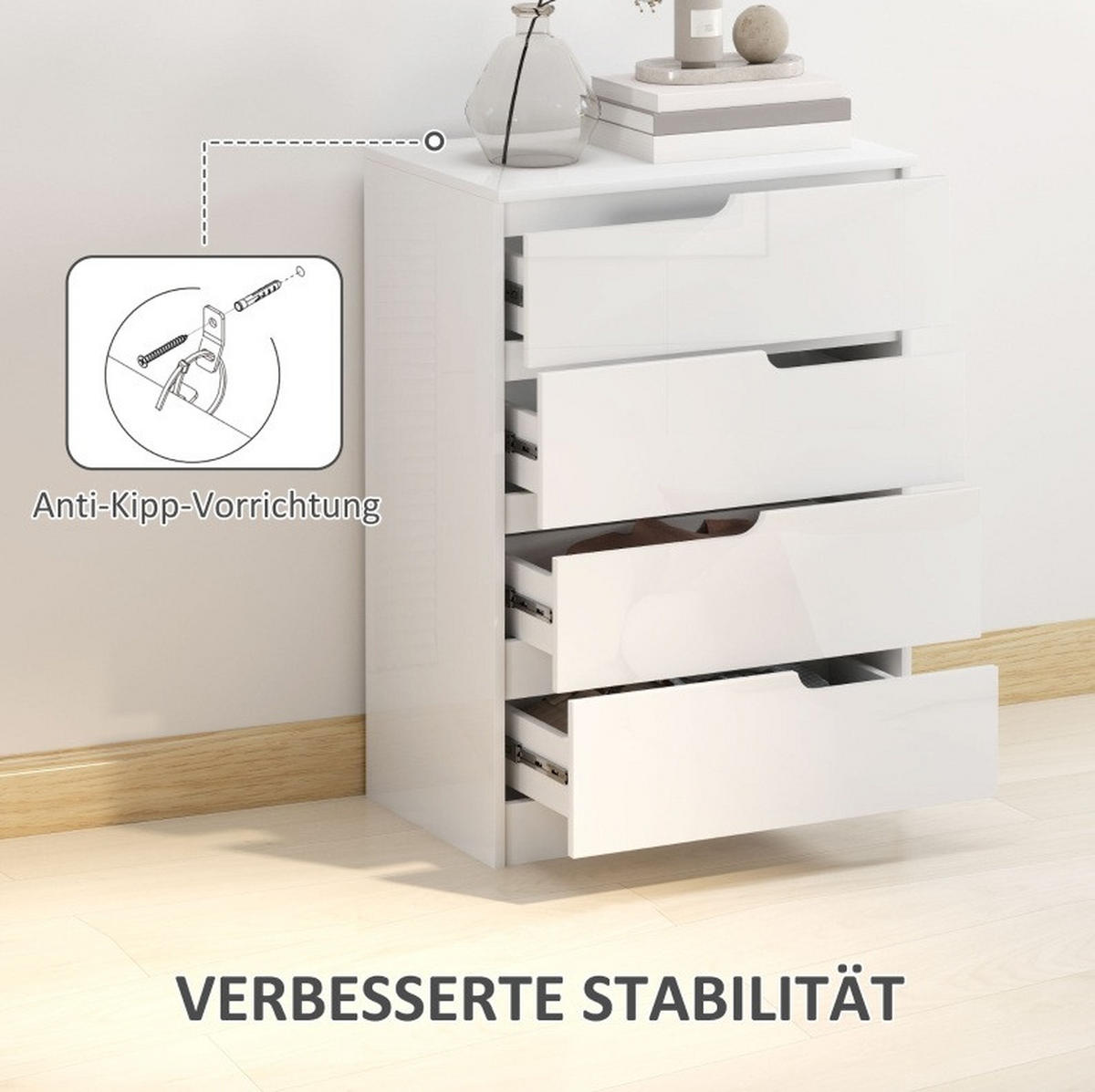 KOMMODE 60/40/85 cm aus Holzwerkstoff mit 4 Schubladen in Hochglanz Weiß - Weiß, Holzwerkstoff (60/85/40cm) - Modenvie